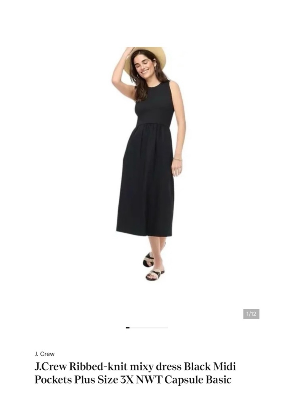 J.Crew Ribbed-knit mixy dress Black Midi Pockets Plus Size 3X NWT Capsule Basic